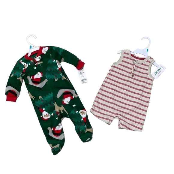 Carter's Other - Carter's Christmas PJs NWT Fleece Footed Sleeper & Striped Bodysuit Size 6M